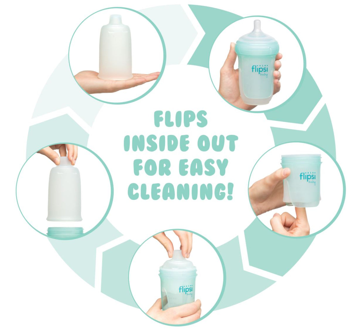 Flipsi Easy Clean Silicone Baby Bottle Flip Inside Out